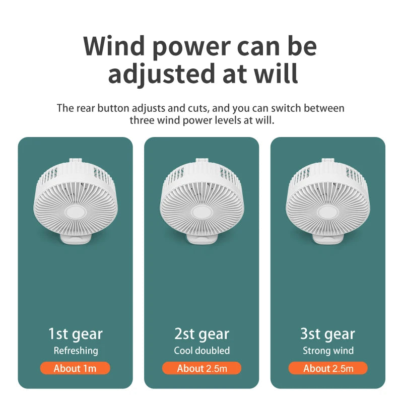 High Quality 1800mAh Folding Retractable Clip Fan Rechargeable Small Free Installation Table Hanging Table Lightweight Clip Fan